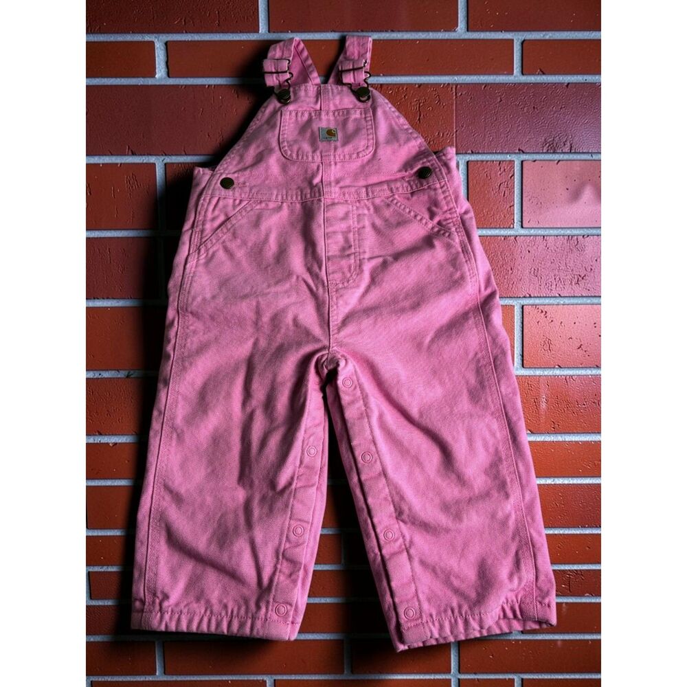 Carhartt Pink Canvas Overalls Baby 18M Bib Overall Snap Legs